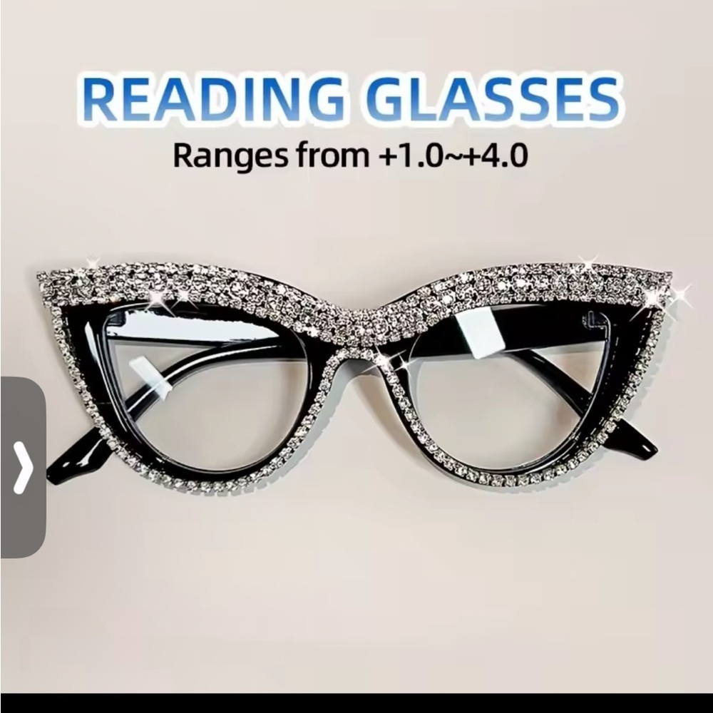 Black Rhinestone Cat Eye Reading Glasses
